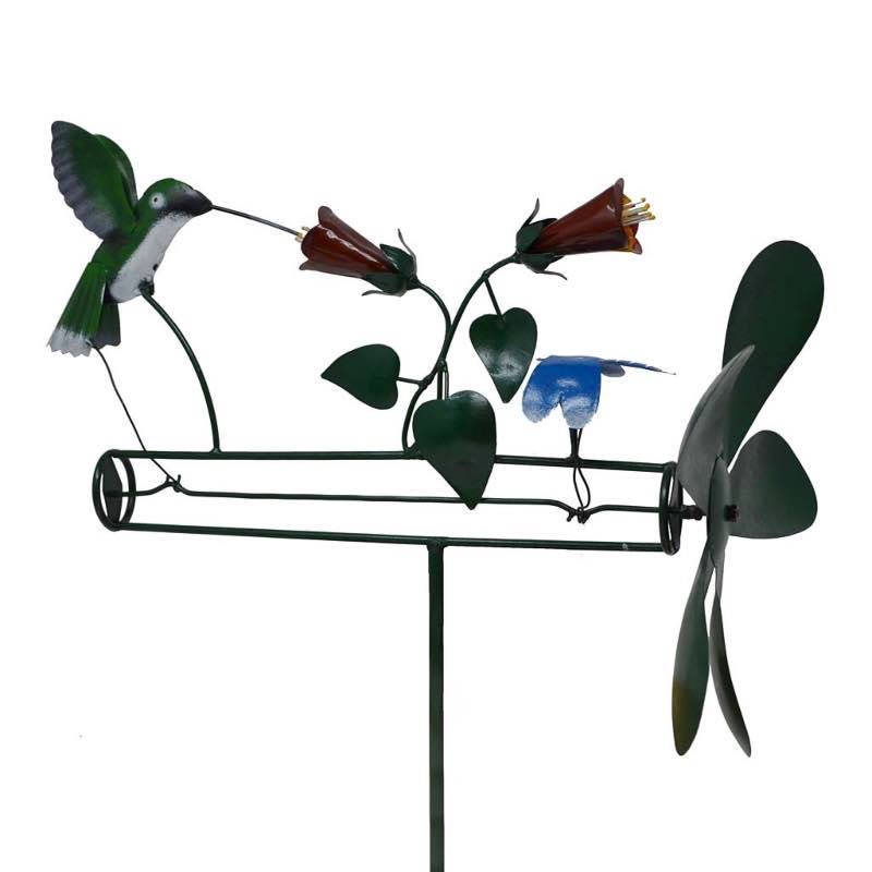 Handcrafted Hummingbird and Dragonfly with Flowers Metal Propellor Whirligig