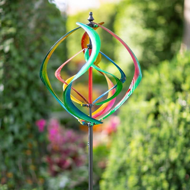 Dual Independently-Turning Spirals Metal Rainbow Wind Spinner