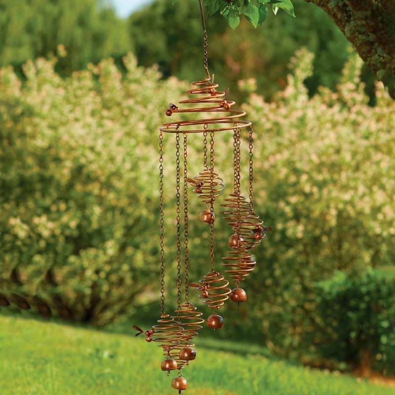 Flamed Copper Bees and Bells Spiral Mobile Chime