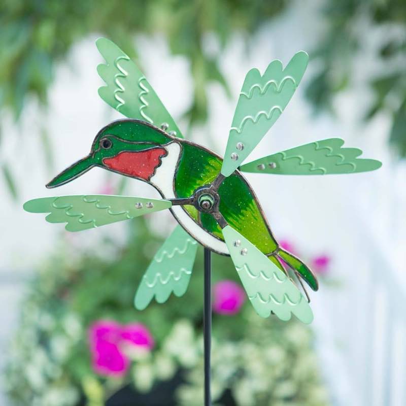 Glass and Metal Hummingbird Pinwheel Spinner