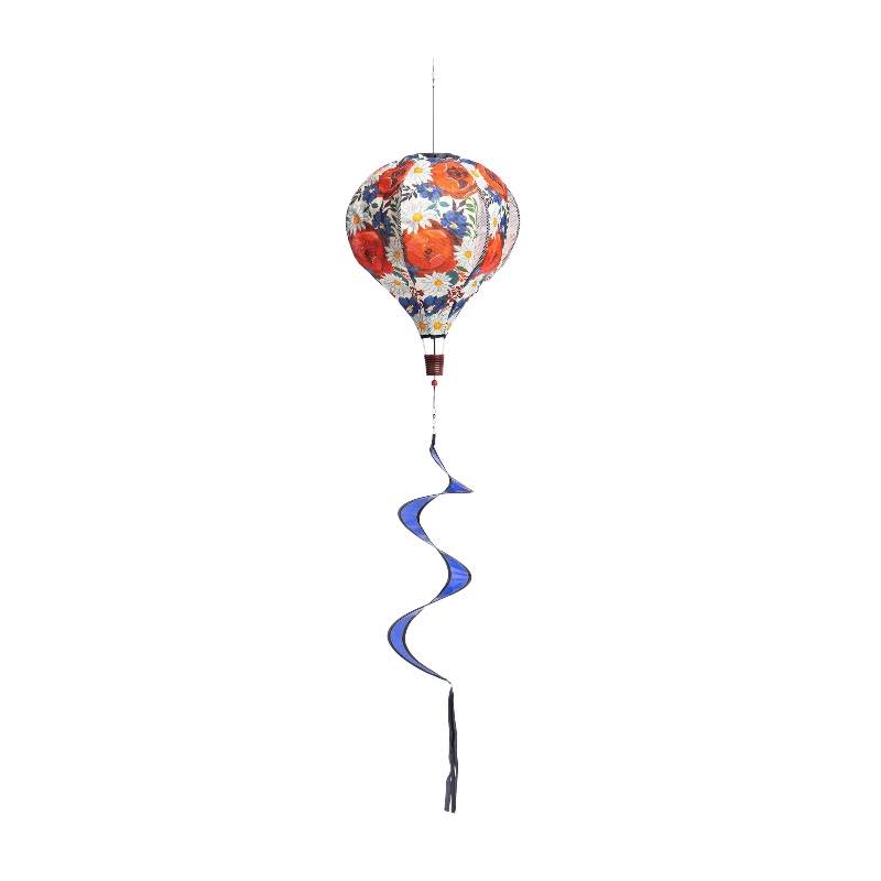 Fabric Floral or Sunflower Solar-Powered Balloon Twirler - Red