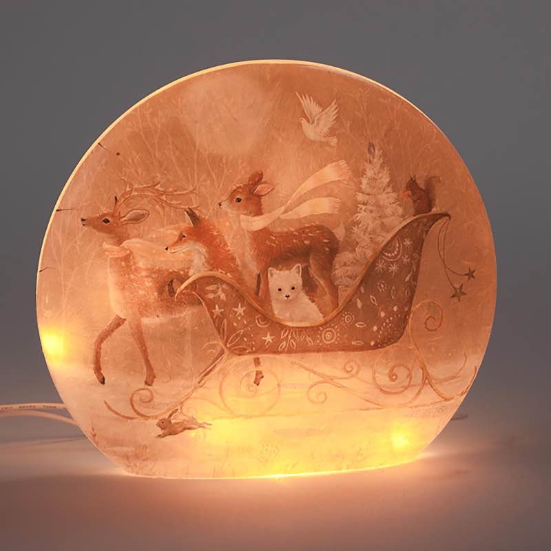 Deer and Friends in a Sleigh Lighted Tabletop Art