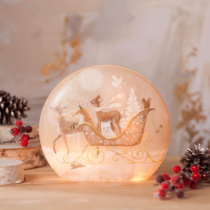 Deer and Friends in a Sleigh Lighted Tabletop Art