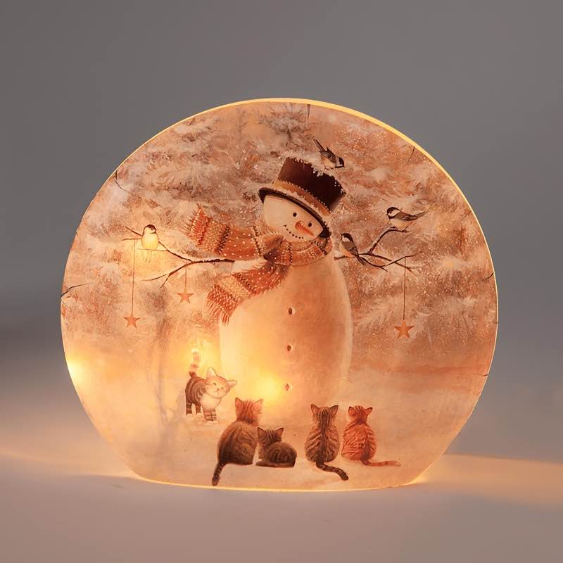 Snowman and Kittens Lighted Tabletop Decoration