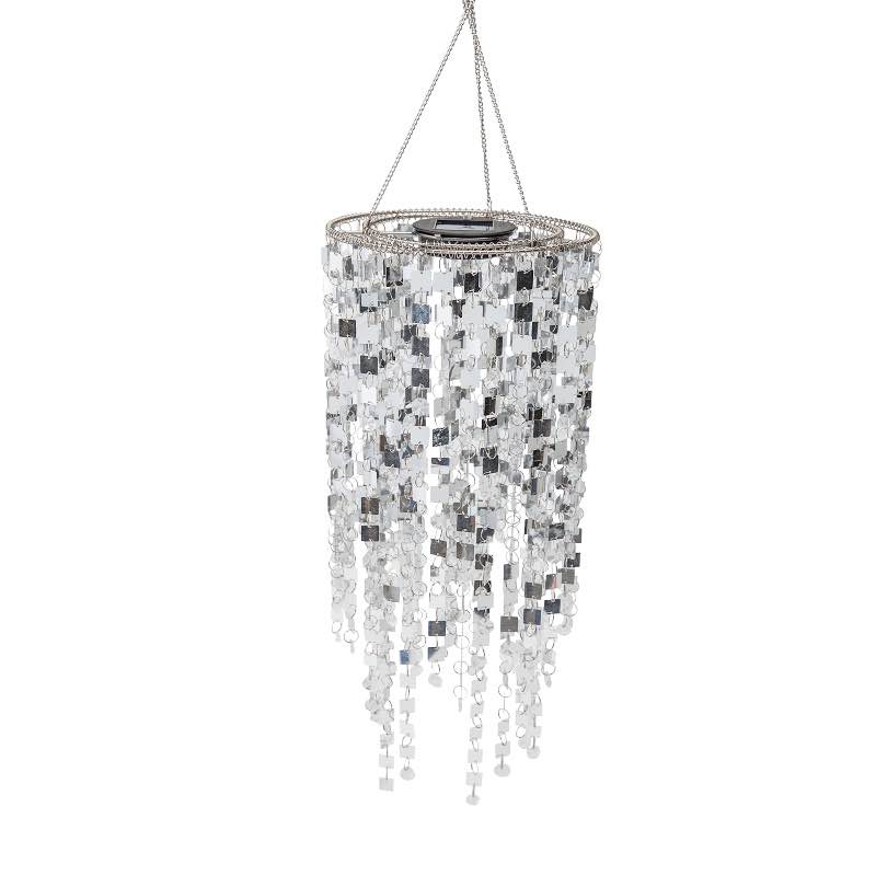 Silver Mirrored Outdoor Chandelier with Solar Lights