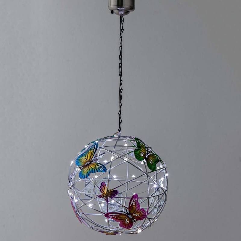 Solar Lighted Hanging Mesh Orb with Colorful Butterflies