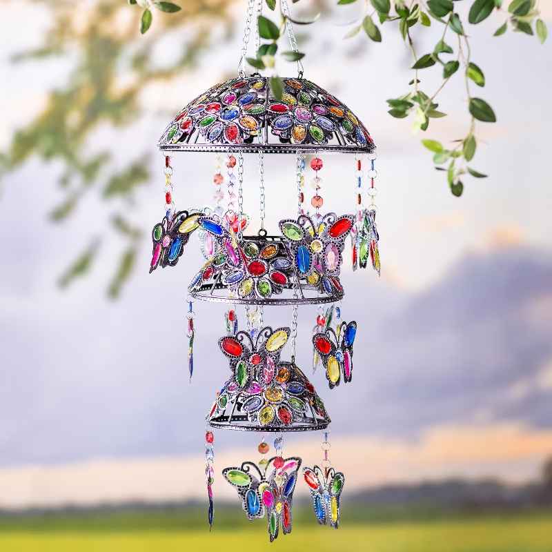 Three-Tiered Solar Jeweled Butterfly Mobile