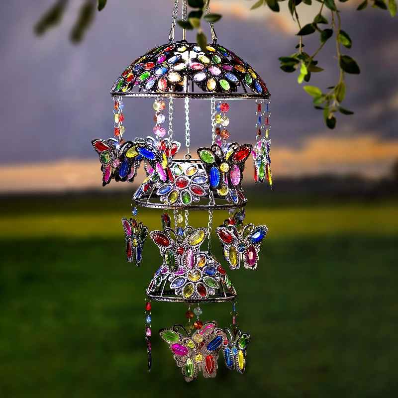 Three-Tiered Solar Jeweled Butterfly Mobile