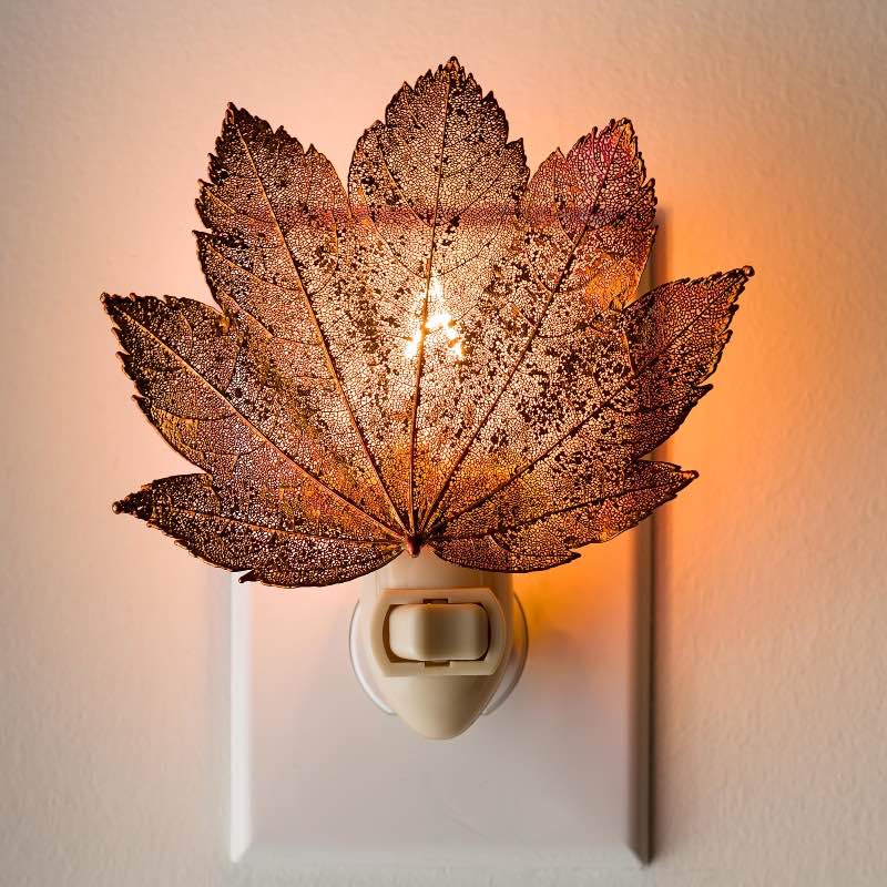 Handcrafted Full Moon Maple Leaf Preserved in Iridescent Copper Nightlight