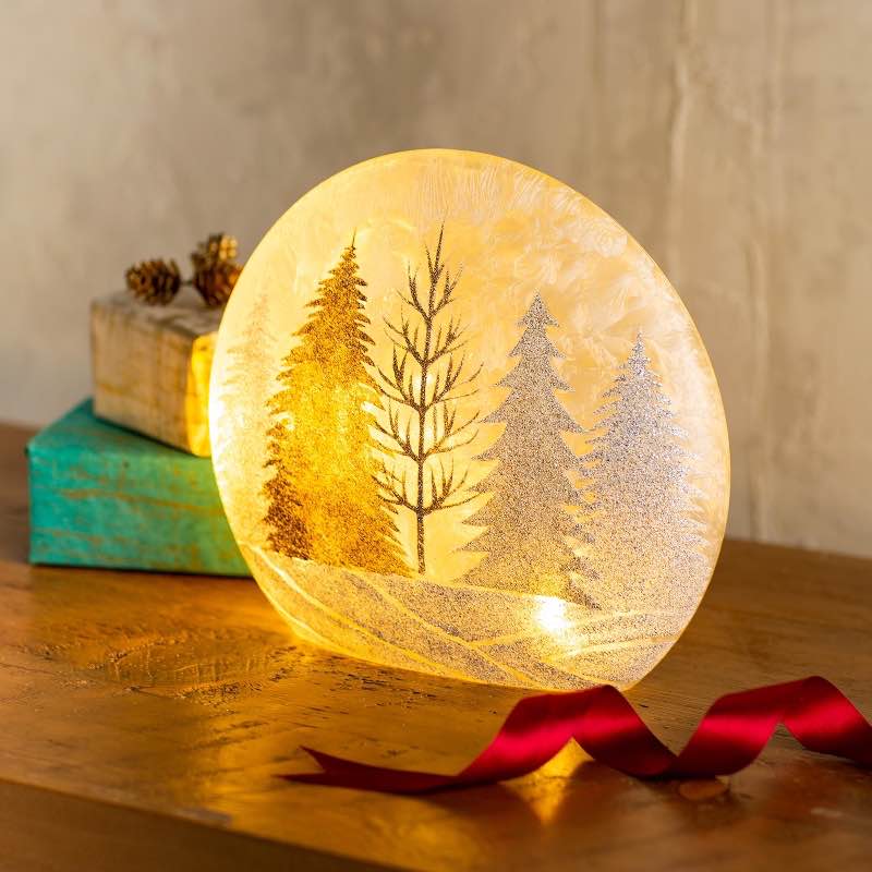 Winter Trees Battery-Operated Lighted Glass Tabletop Decoration