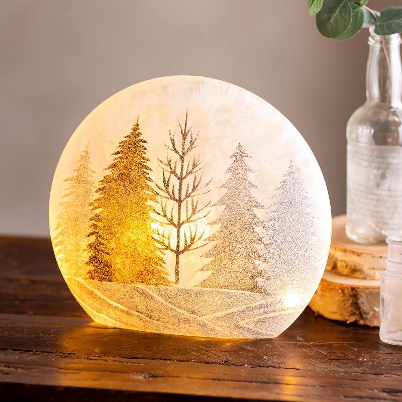 Winter Trees Battery-Operated Lighted Glass Tabletop Decoration