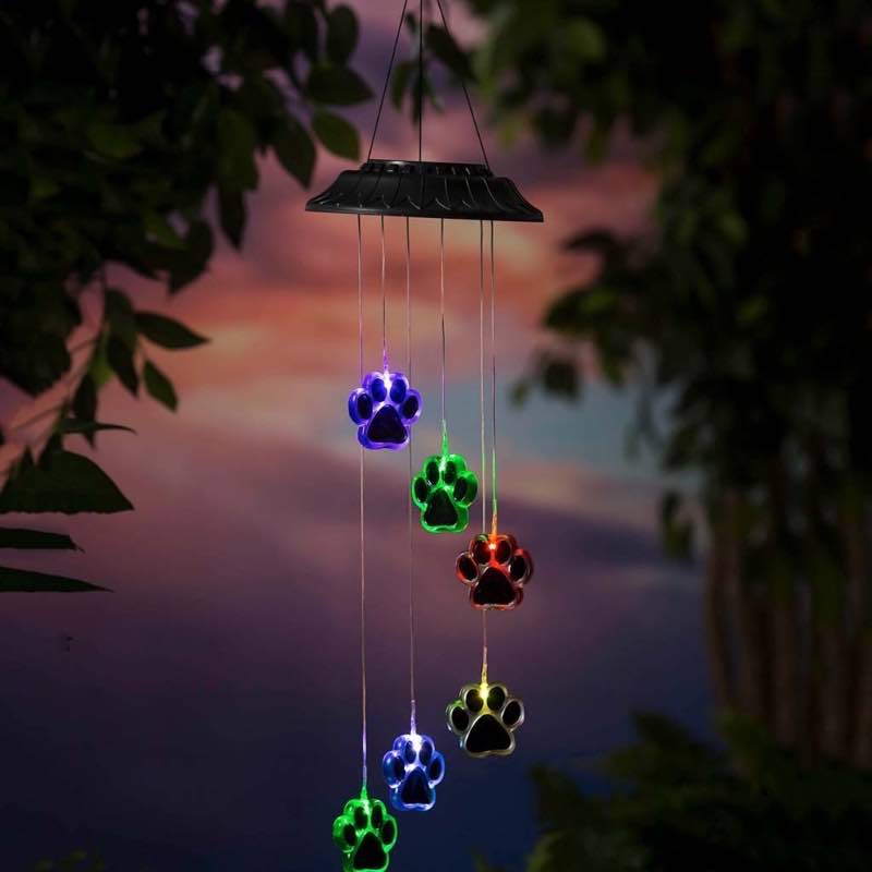 Solar Lighted Color-Changing Six Paw Prints Mobile