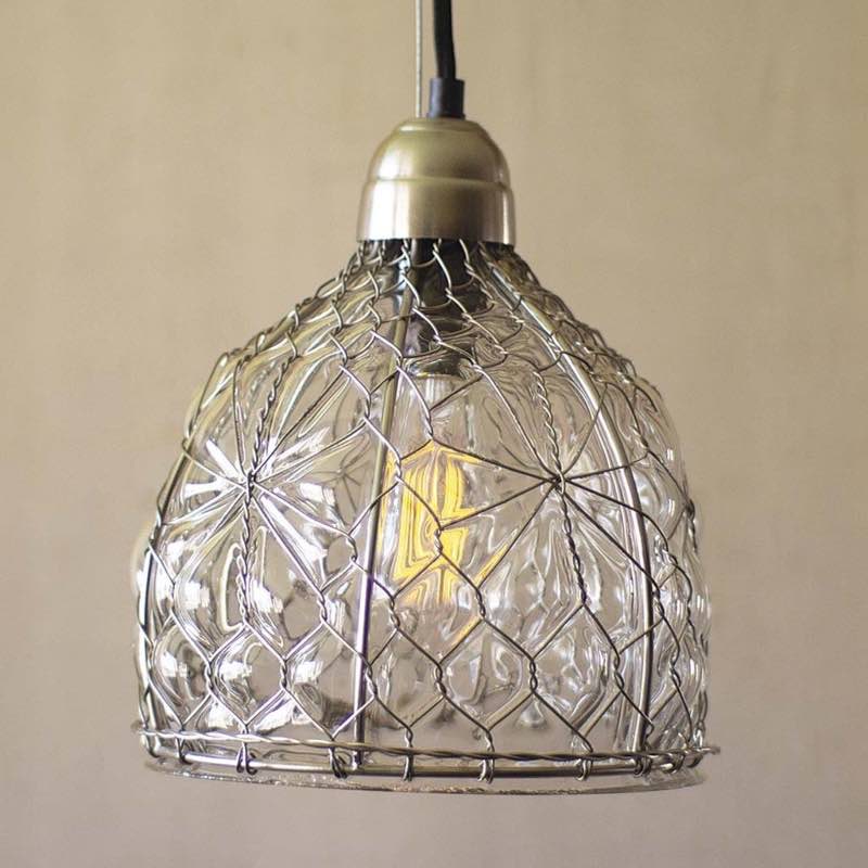 Vintage-Inspired Metal and Glass Pendant Lamp