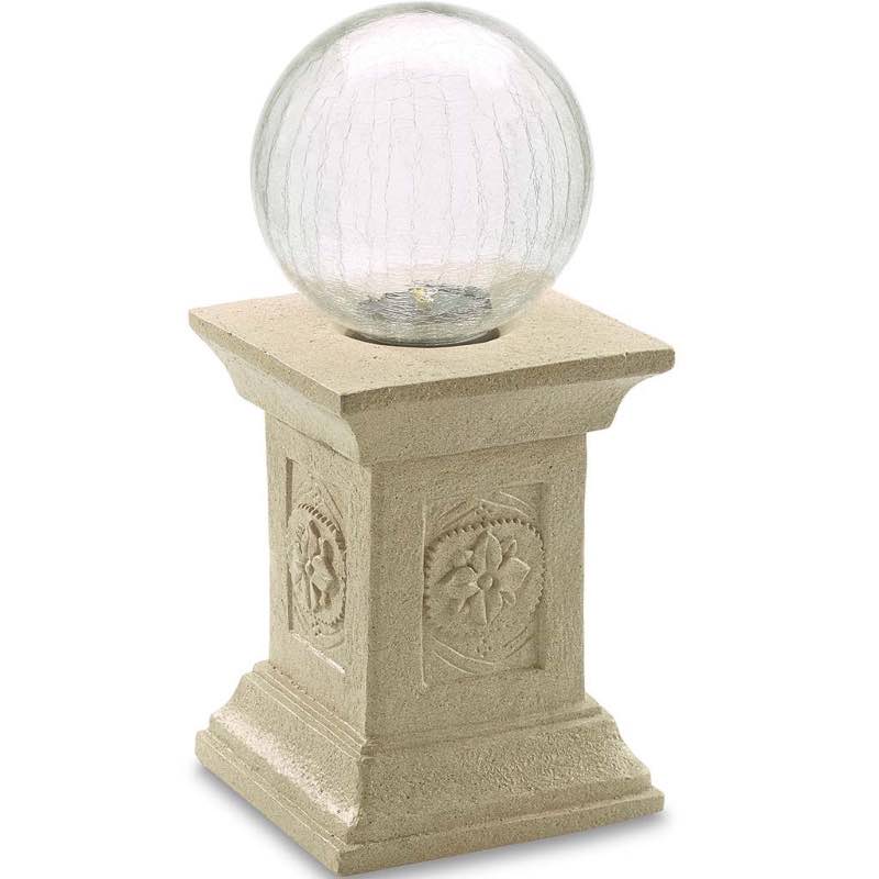 Solar Crackled Glass Gazing Ball with Concrete Tuscan Stand