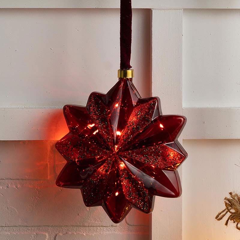 Lighted Holiday Star with Rope to Hang - Red