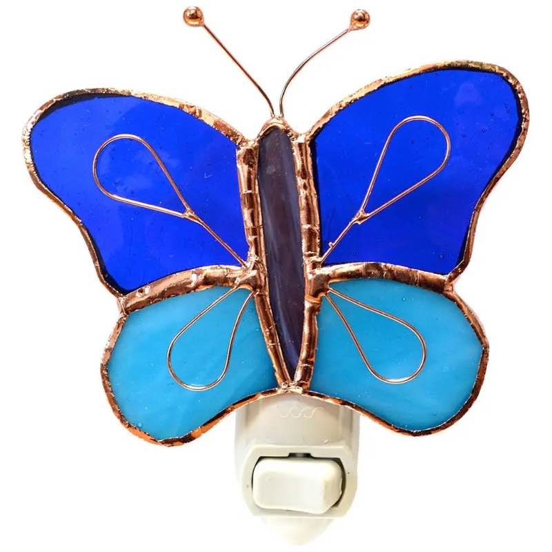 Stained Glass Butterfly Night Light - Dark and Light Blue