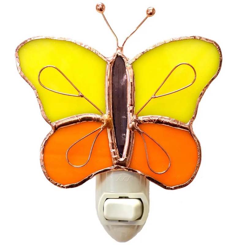 Stained Glass Butterfly Night Light - Orange and Yellow