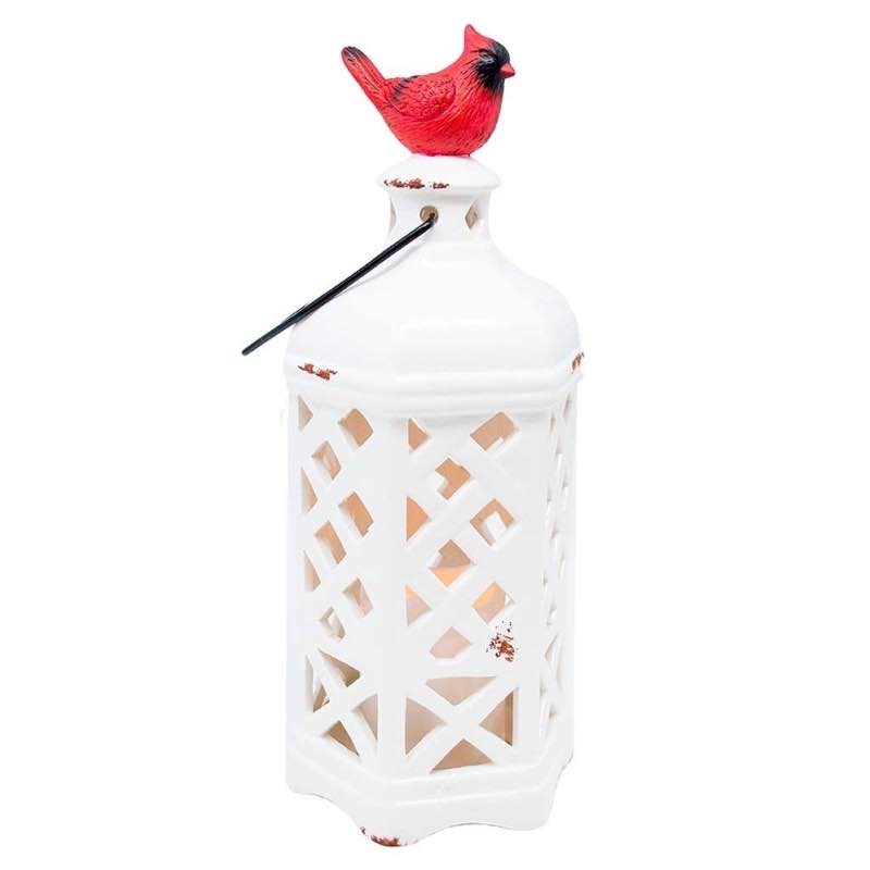 Hexagonal Ceramic LED Lantern with Cardinal on Top