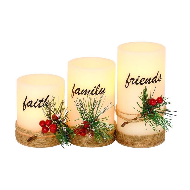 Faith, Family, Friends LED Holiday Candles, Set of 3