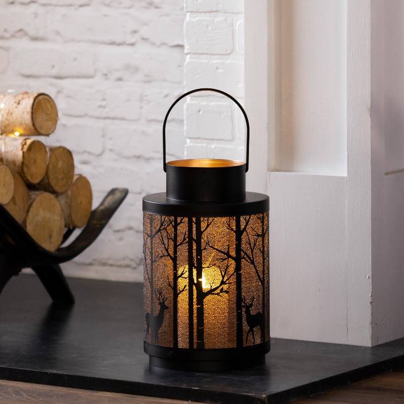 Laser-Cut Metal Winter Woodland Lantern, Small