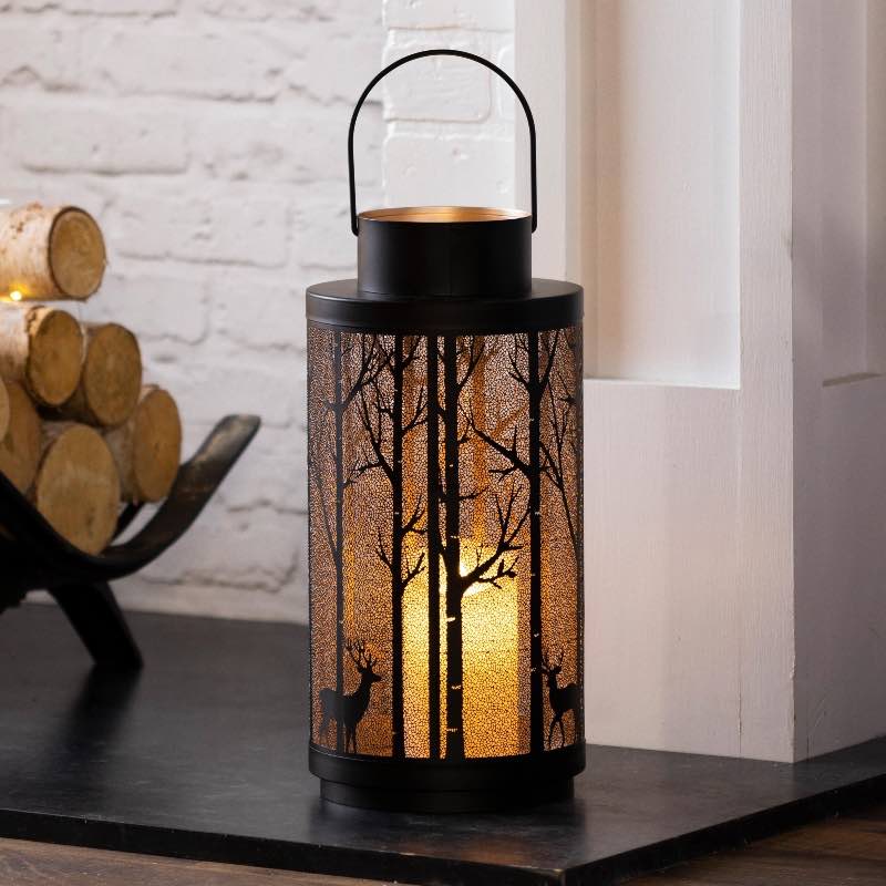 Large Forest Scene Metal Lantern