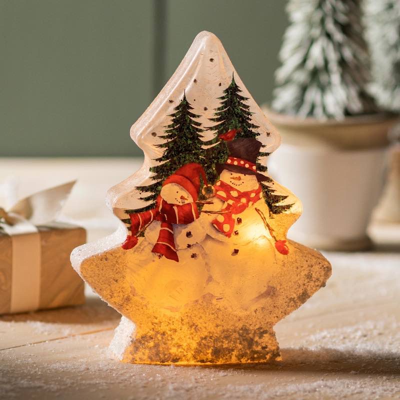 Snowmen Tree Frosted Glass Lighted Accent