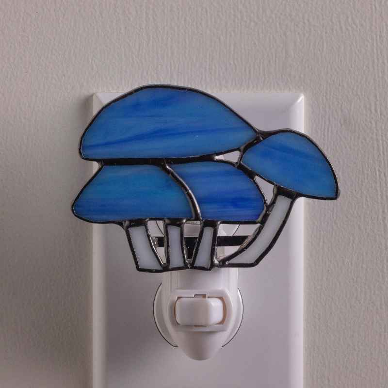 Handcrafted Stained Glass Blue Mushrooms Nightlight
