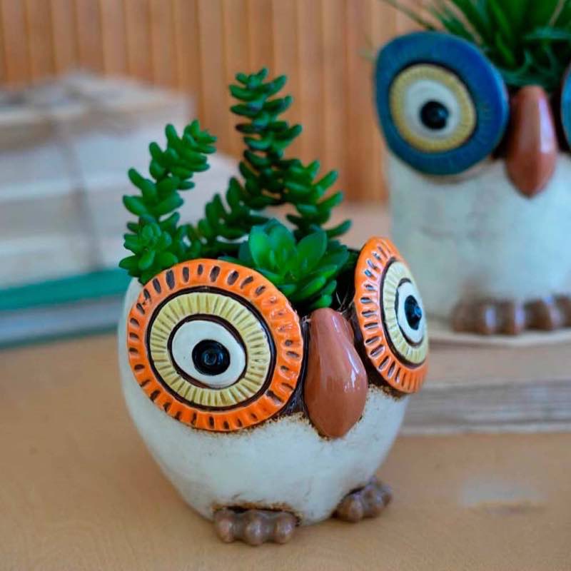 Ceramic Owl Planters, Set of 3