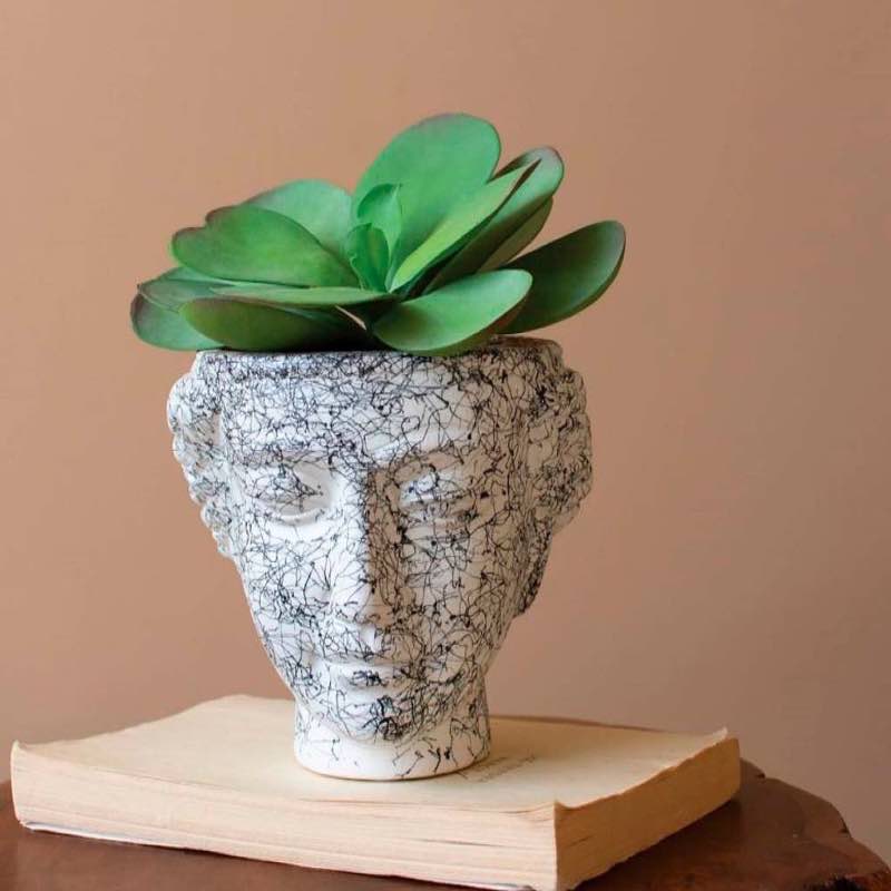 Ceramic Face Planter with Distressed Look