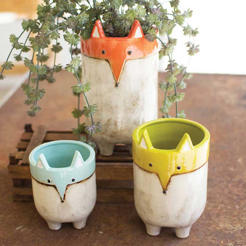 Ceramic Fox Planters, Set of 3