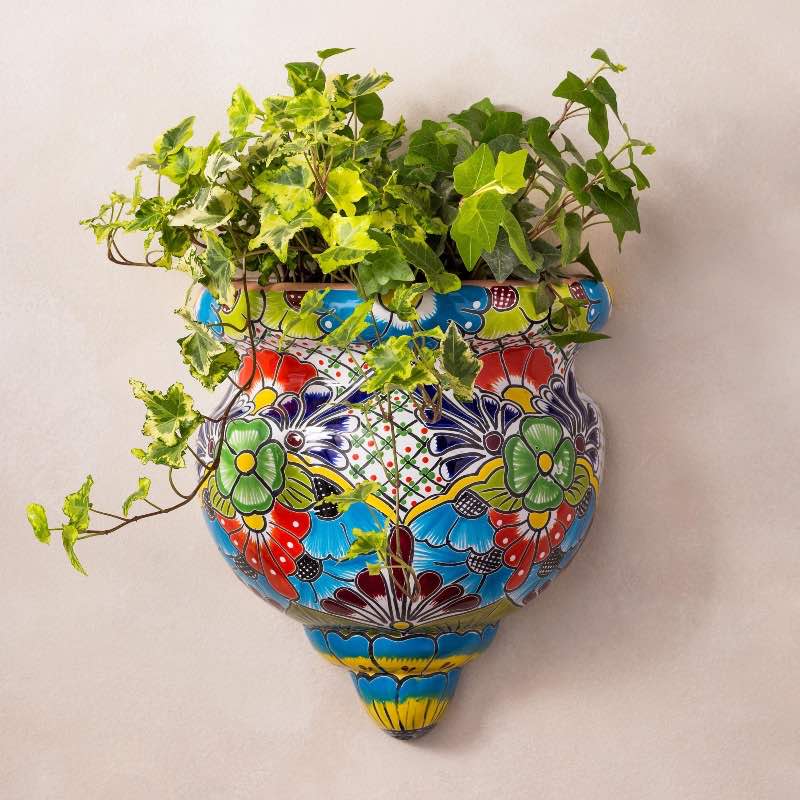 Handcrafted Talavera-Style Terra Cotta Flat-Backed Wall Planter