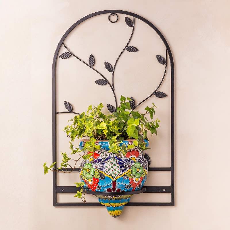 Handcrafted Talavera-Style Terra Cotta Flat-Backed Wall Planter