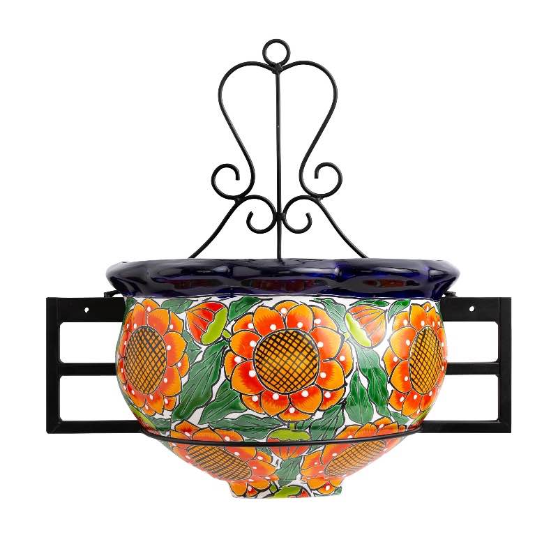 Gardenia Talavera-Style Wall Planter with Metal Wall Hanger Set