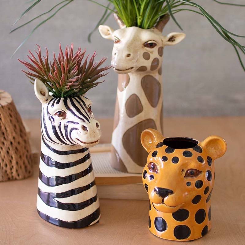 Ceramic Safari Animal Succulent Planters, Set of 3