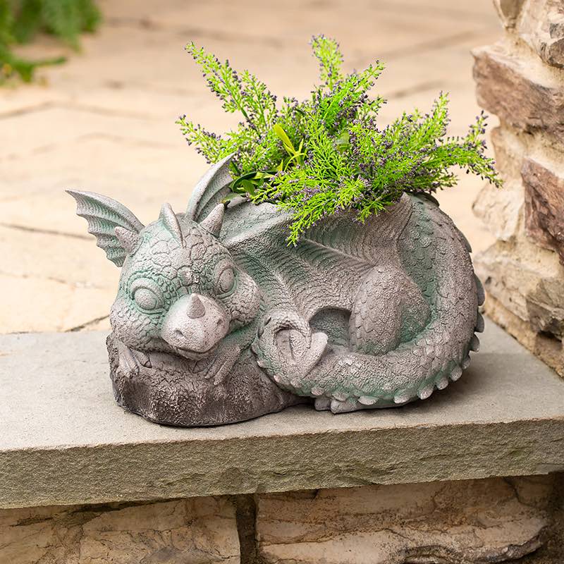 Sitting and Sleeping Baby Dragon Planters, Set of 2