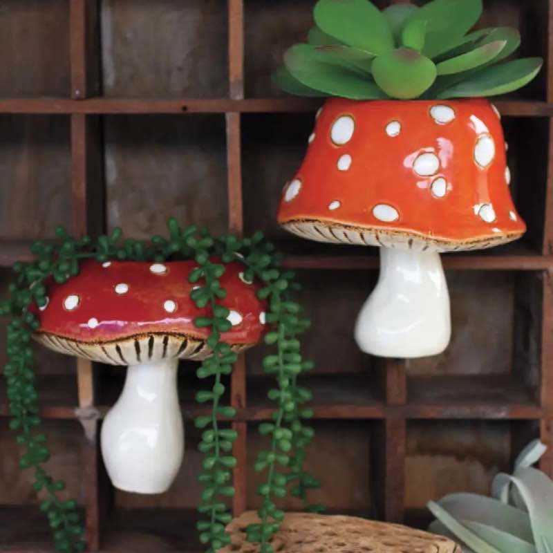 Ceramic Toadstool Planters, Set of 2