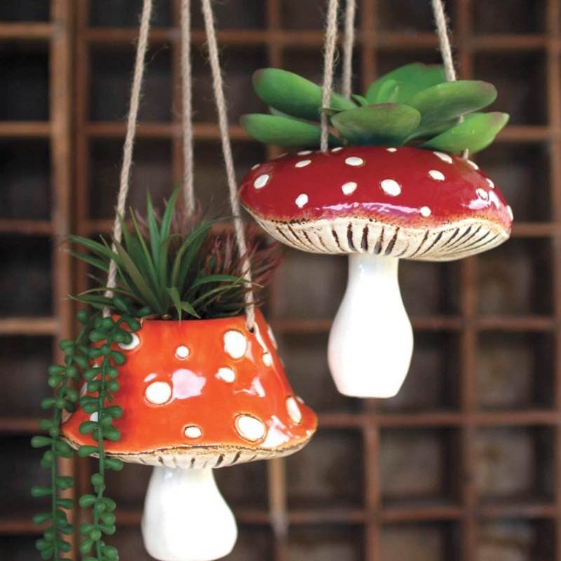 Ceramic Toadstool Planters, Set of 2