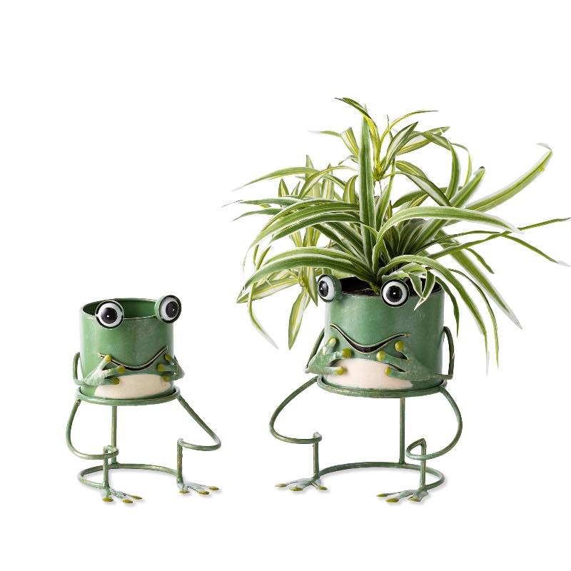 Happy Frog Planters with Stands, Set of 2