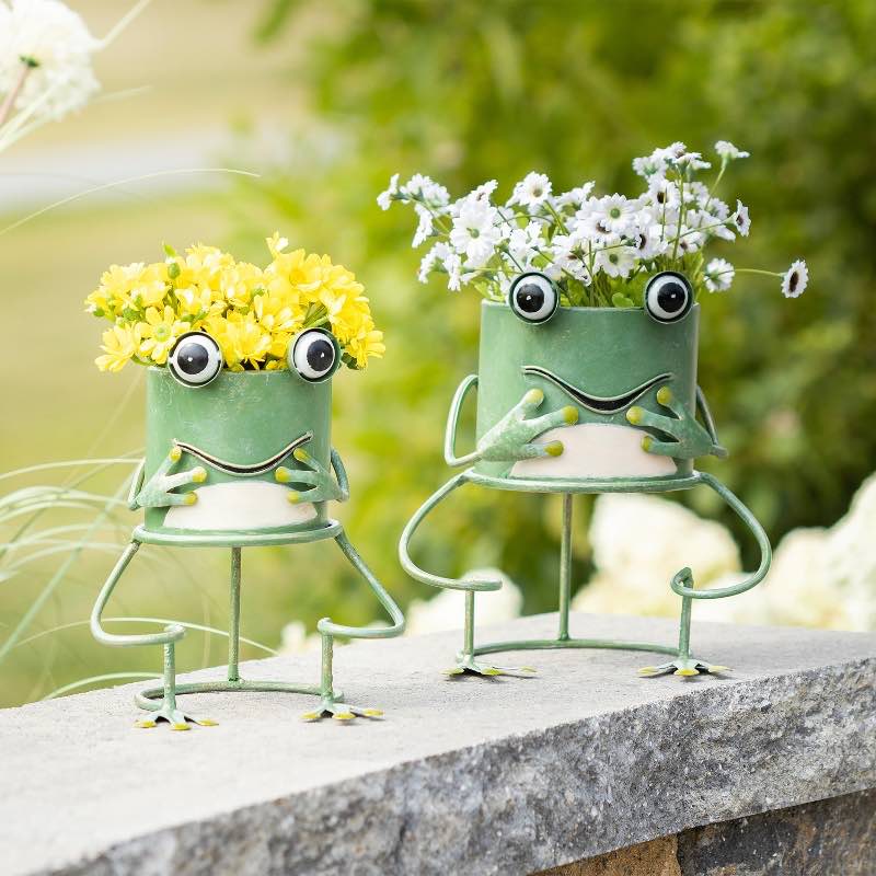 Happy Frog Planters with Stands, Set of 2