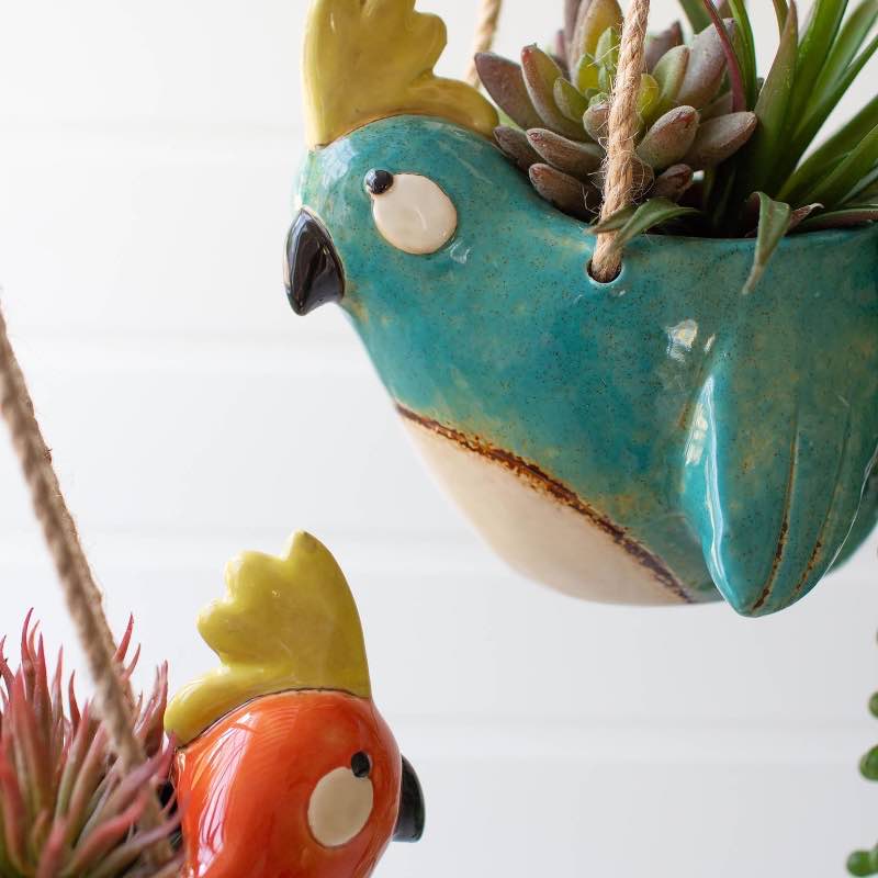 Ceramic Bird Hanging Planters, Set of 2