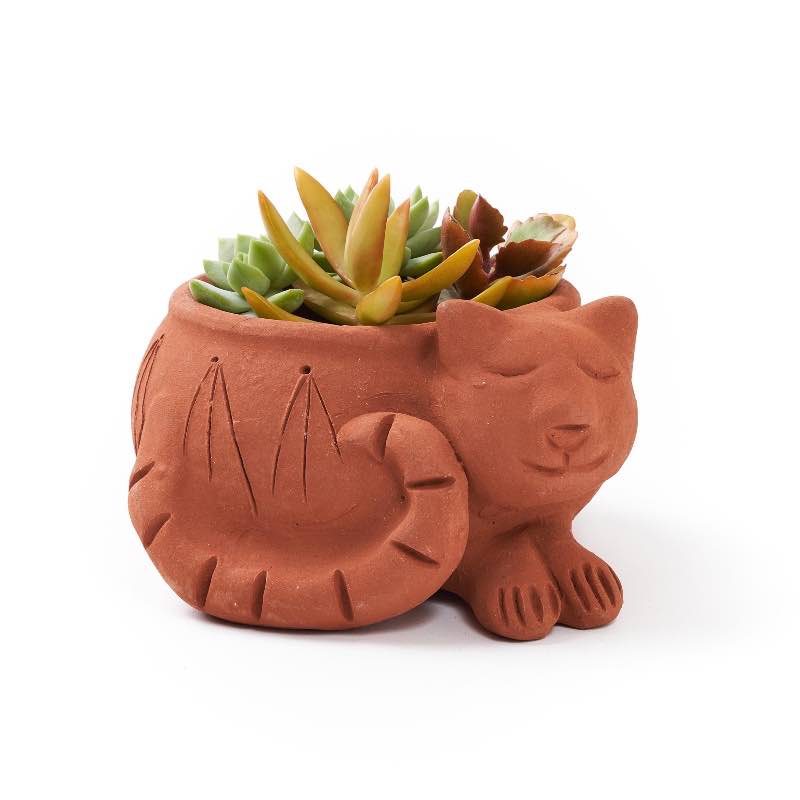 Sleeping Cat Handmade Terra Cotta Planter