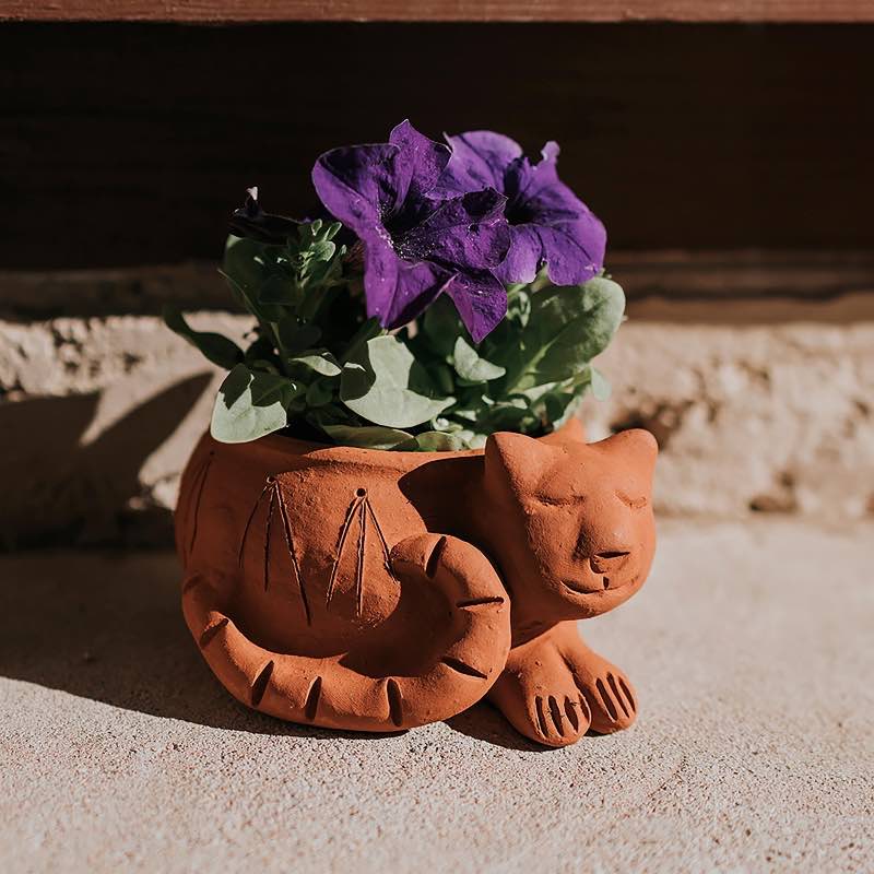 Sleeping Cat Handmade Terra Cotta Planter