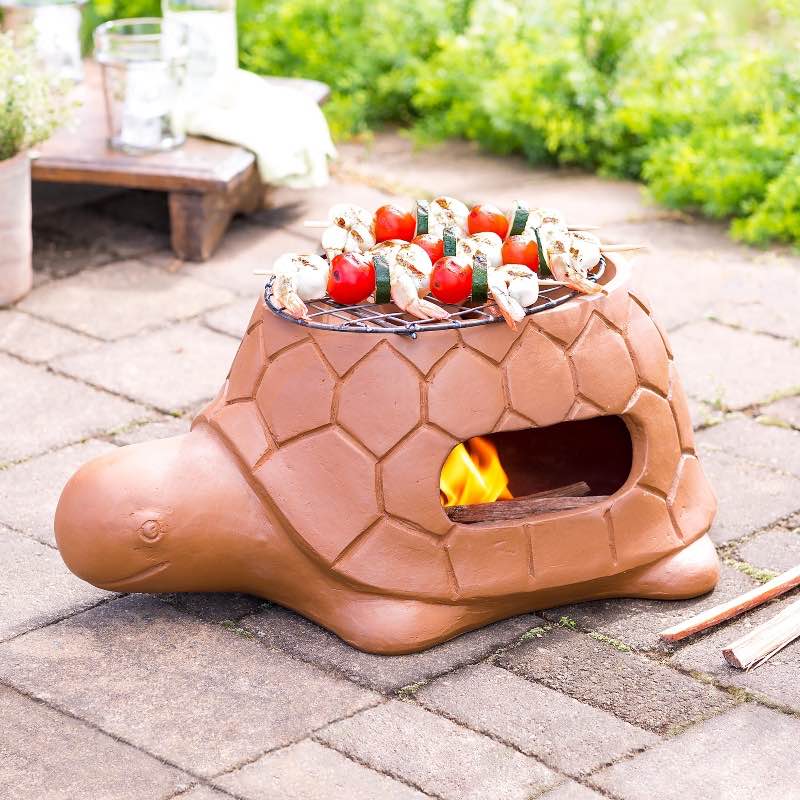 Whimsical Tabletop Terra Cotta Turtle Barbecue Grill