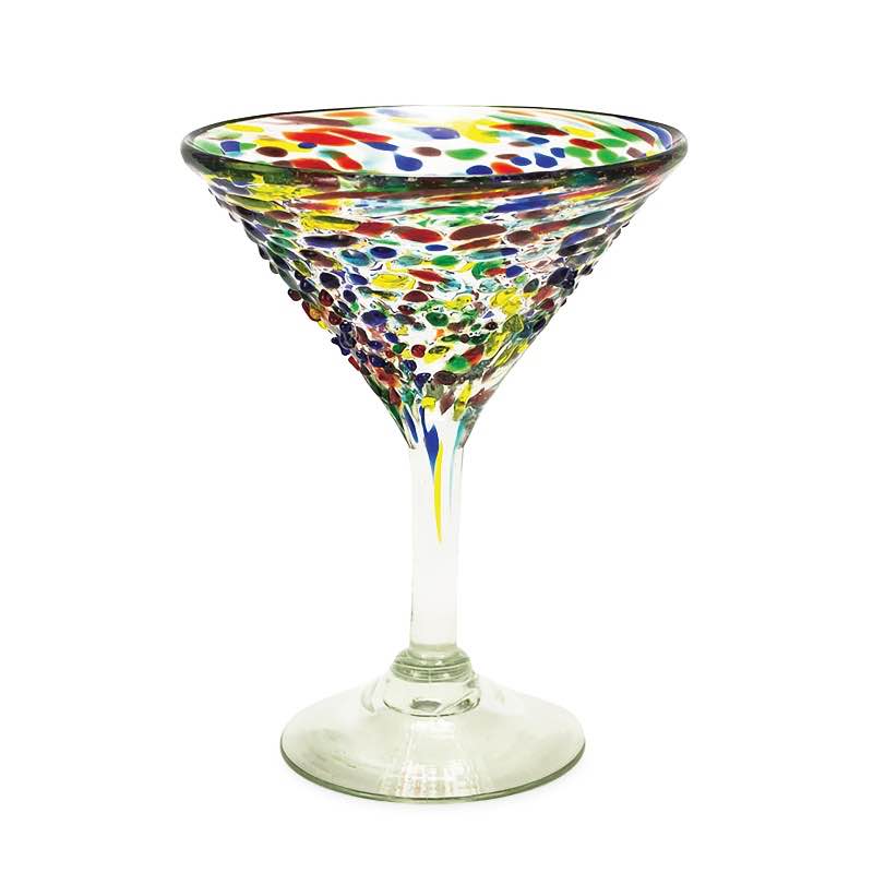 Handcrafted Recycled Glass Confetti Martini Glasses, Set of 4