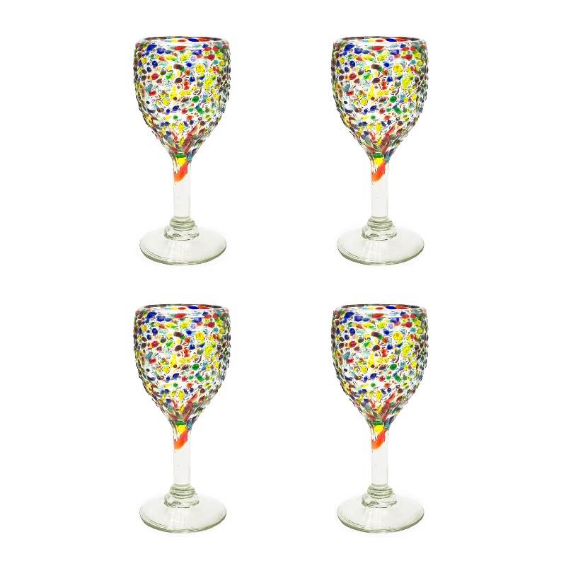 Handcrafted Recycled Glass Confetti Wine Glasses, Set of 4