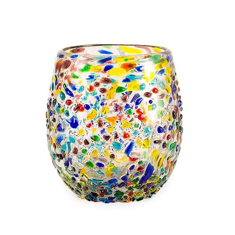 Handcrafted Recycled Glass Confetti Stemless Wine Glasses, Set of 4