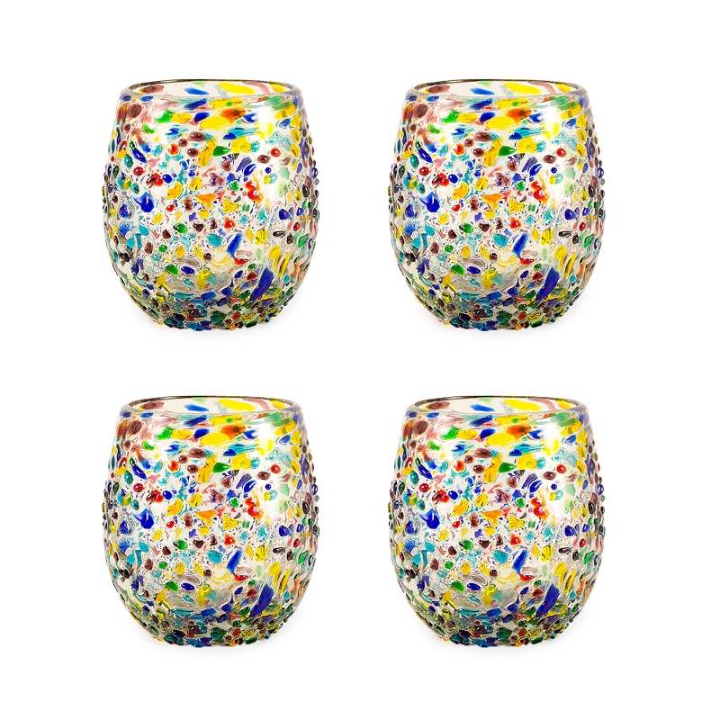 Handcrafted Recycled Glass Confetti Stemless Wine Glasses, Set of 4