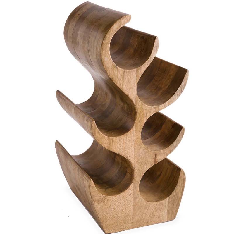 Handcrafted Sculptural Mango Wood 6-Bottle Wine Rack