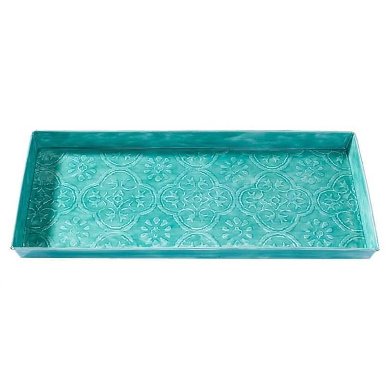 Hammered Turquoise-Colored Metal Medallion Boot Tray