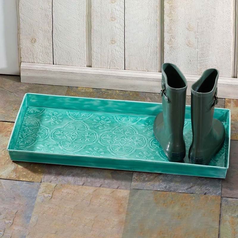 Hammered Turquoise-Colored Metal Medallion Boot Tray